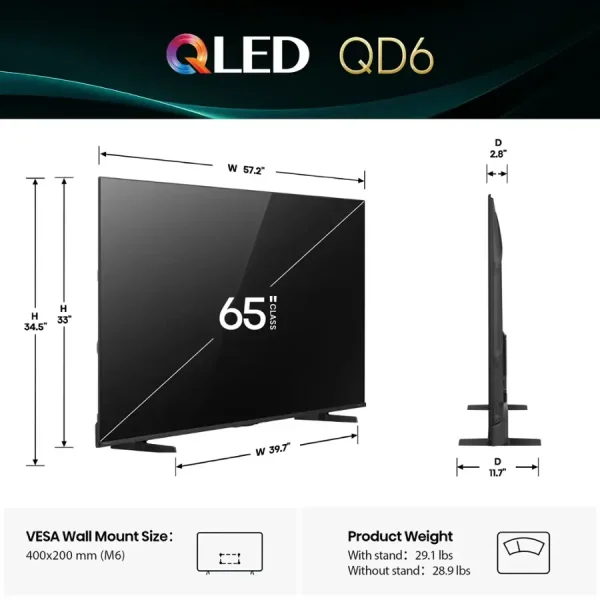 H6 Hisense Qled Fire Tv 65'' 4K UHD HDR série QD6 provenance Etats-Unis