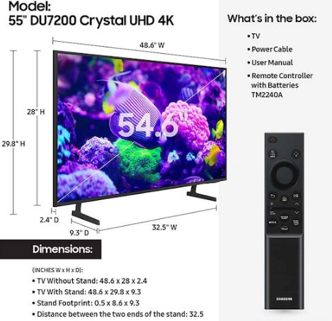 Tv Samsung Crystal Smart4K UHD 55pouces DU7200